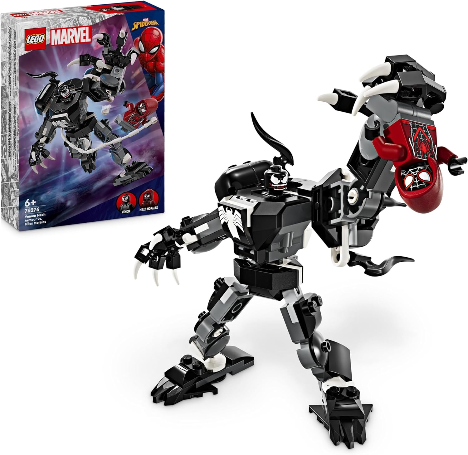 LEGO Marvel Venom Mech vs. Miles Morales, Movable Action Figures for Children, Spider-Man Set with Mini Figures for Superhero Duels, Toy Gift for Boys and Girls from 6 Years 76276