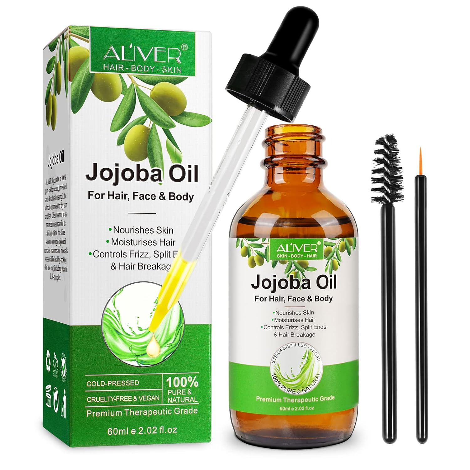 Organic Jojoba Oil for Hair Growth, 100% Pure Jojoba Oil for Hair Growth and Skin Care, Hair, Beard, Skin and Nails, Body Massage Oil, 60 ml