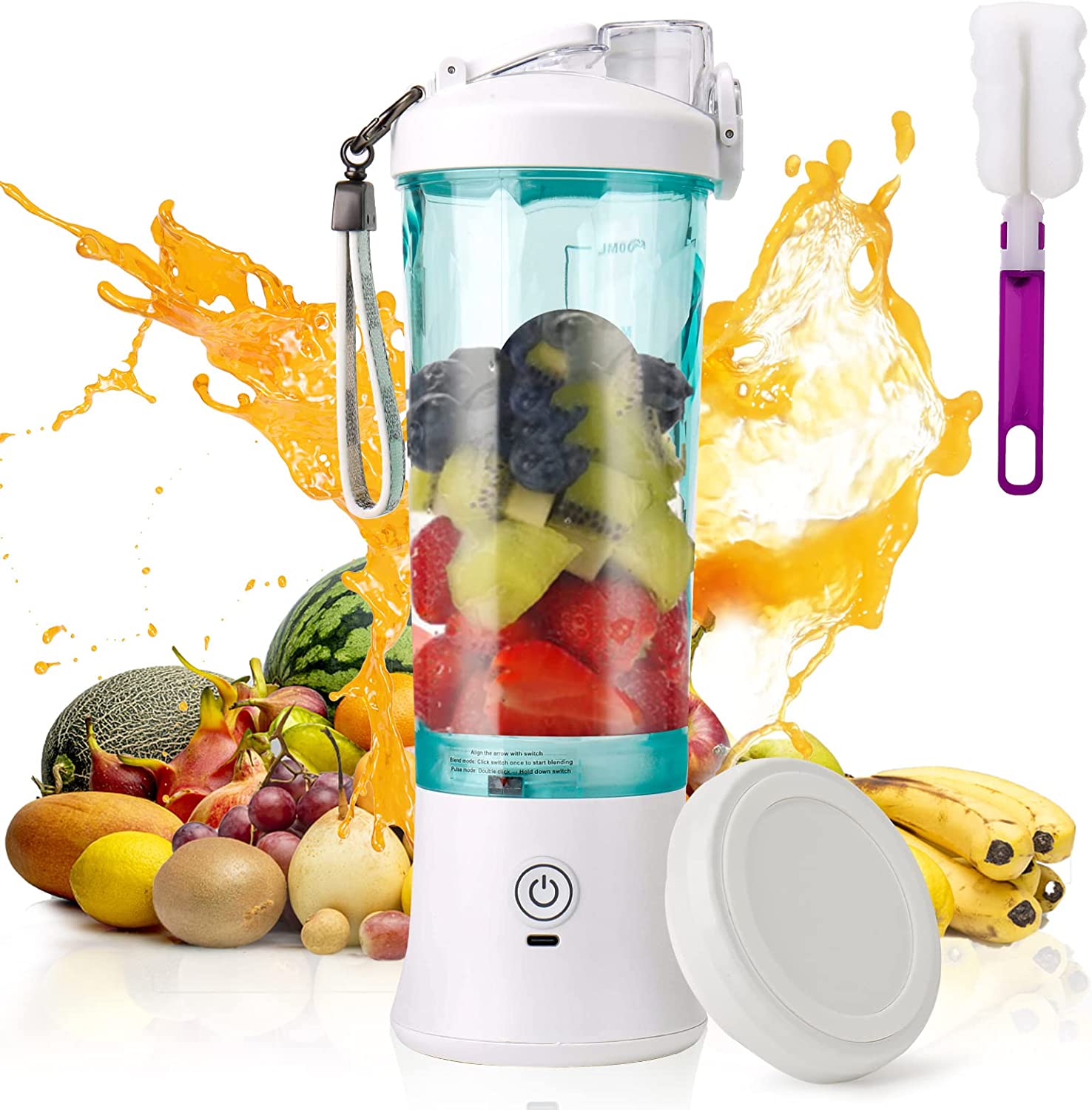 Mixer smoothie maker, 600 ml 2-in-1 portable mixer, Personal with USB calchargable mixer for mixed juices-shakes