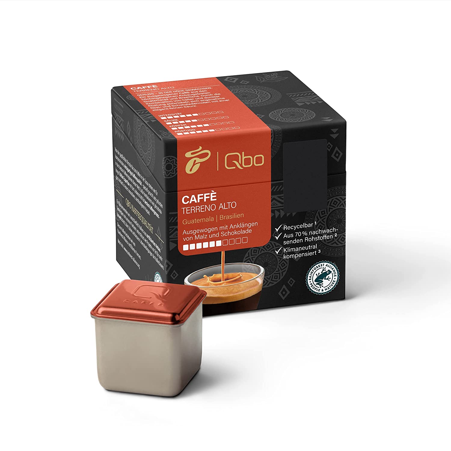 Tchibo Qbo Caffè Terreno Alto Premium Kaffeekapseln, 8 Stück (Caffè, Intensität 6/10, ausgewogen und malzig), nachhaltig, aus 70% nachwachsenden Rohstoffen & klimaneutral kompensiert