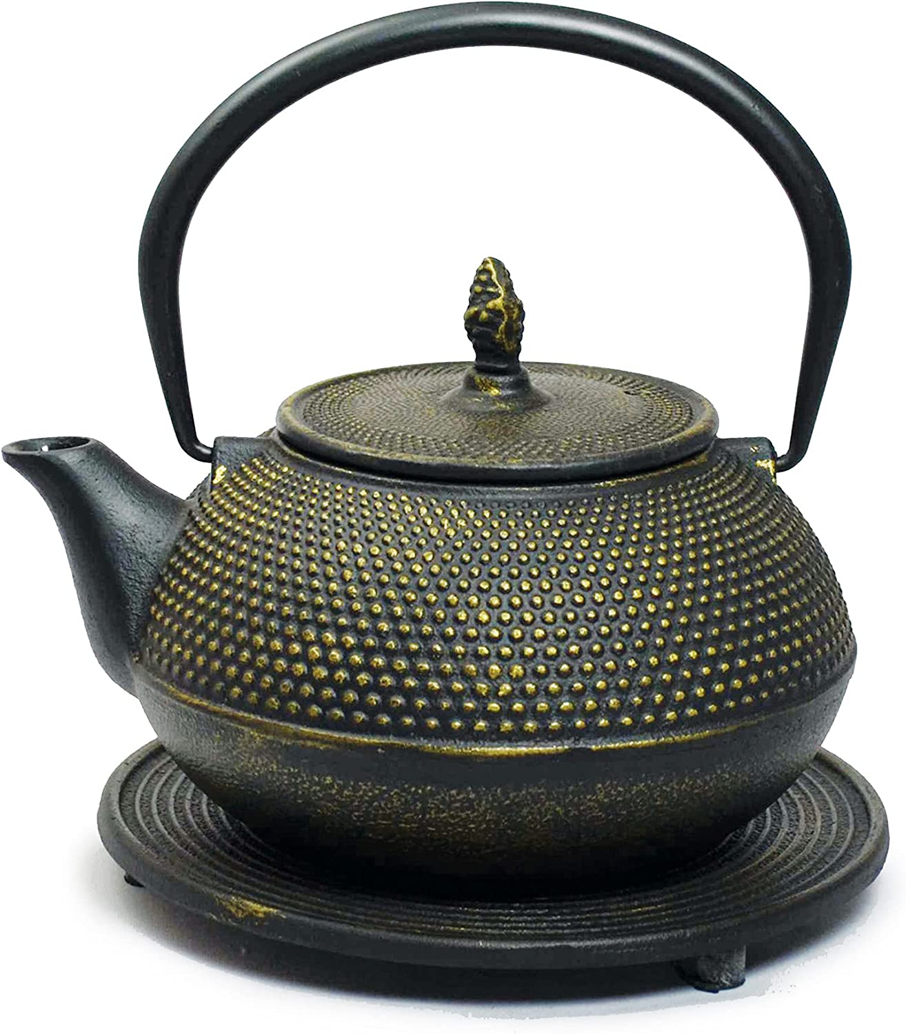 Ja Cast Iron Teapot Arare 1.2L Black/Gold with Stand