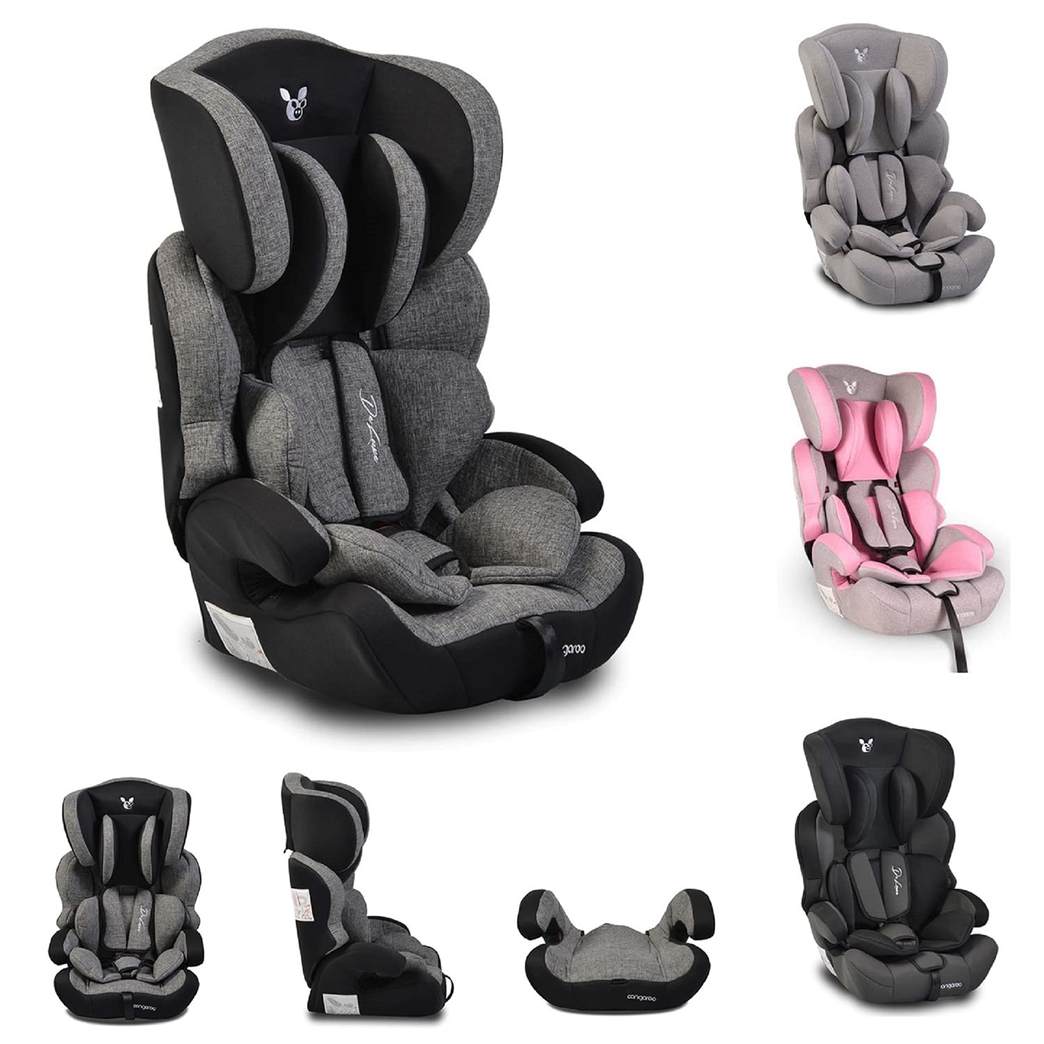 Cangaroo Deluxe Child Seat Group 1/2/3 (9-36 kg) 1 to 12 Years Adjustable Colour: Dark Grey