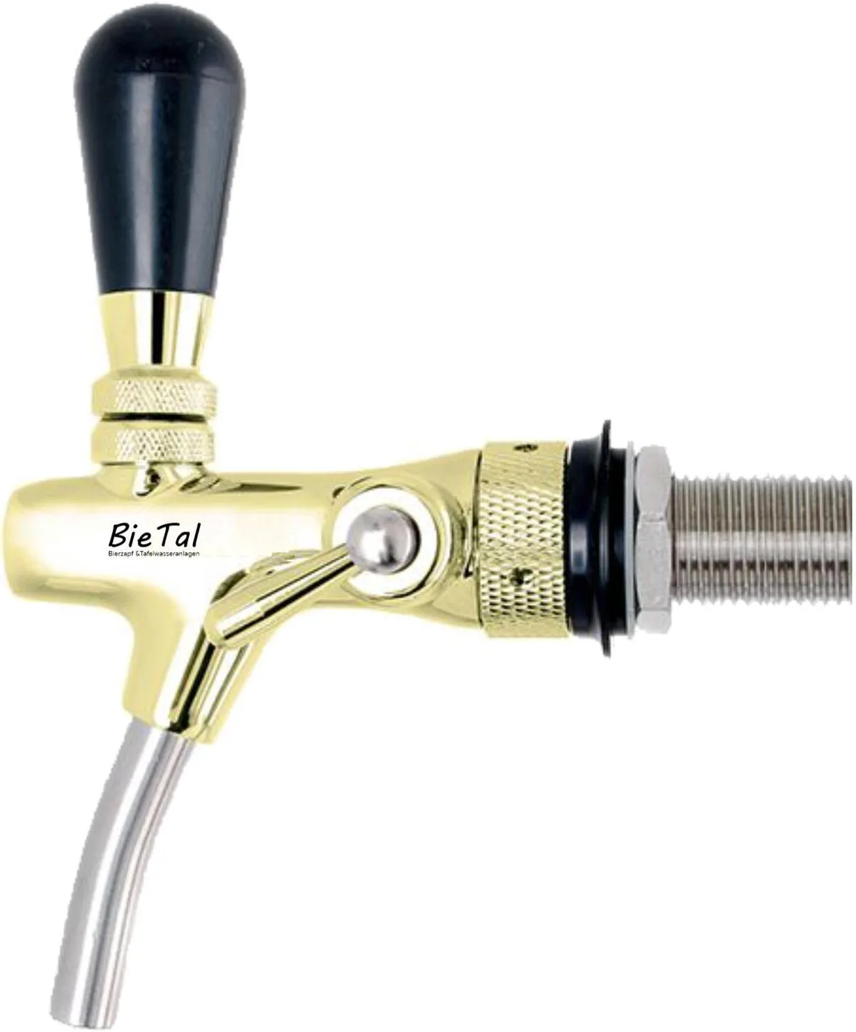 BieTal® Compensator tap, tap adjustable beer tap with foam button, gold-plated, 55 mm