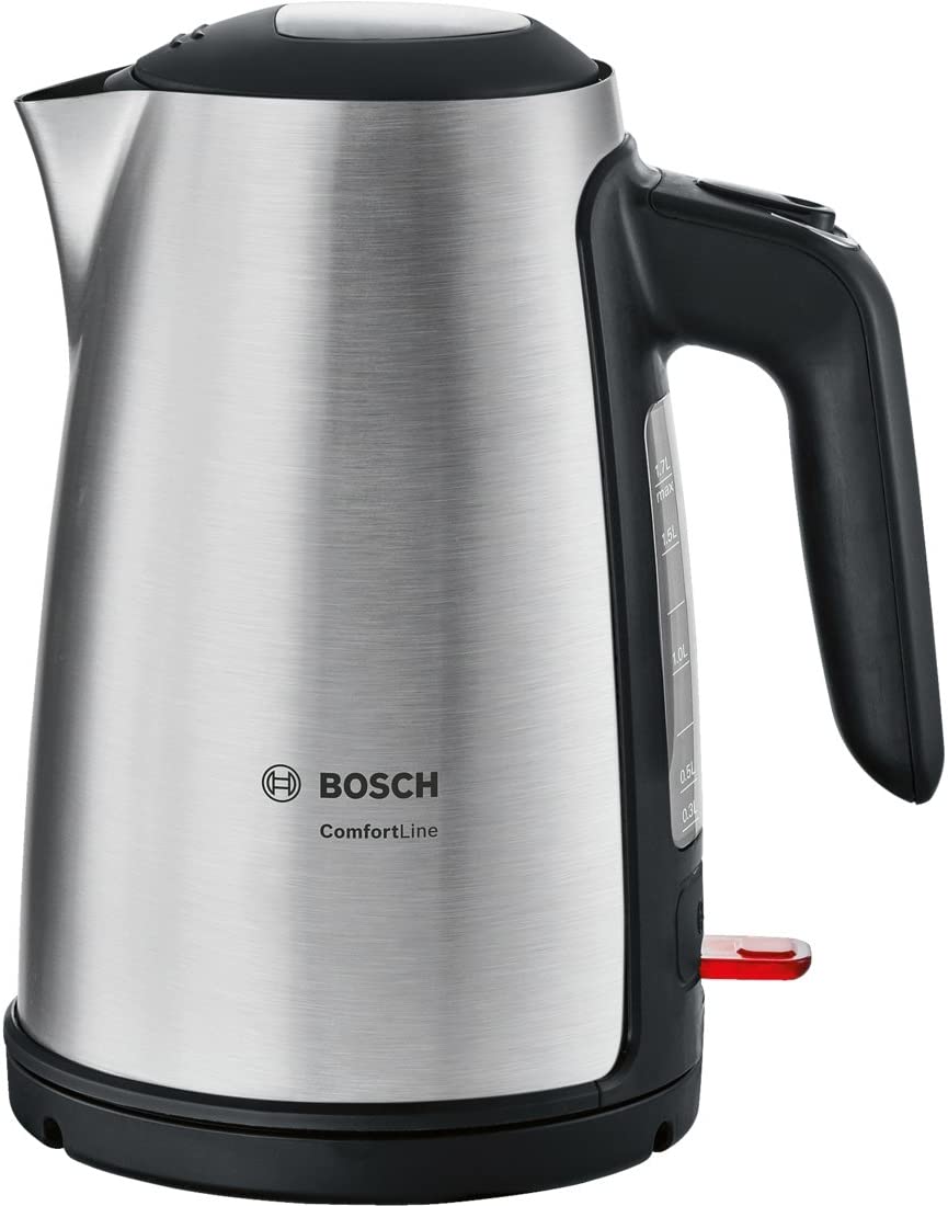 Bosch ComfortLine TWK6A813 Kettle, 1-Cup Function, Automatic Steam Stop, Remove Limescale Filter, 2400 W, Stainless Steel, Black, Stainless Steel, One Size