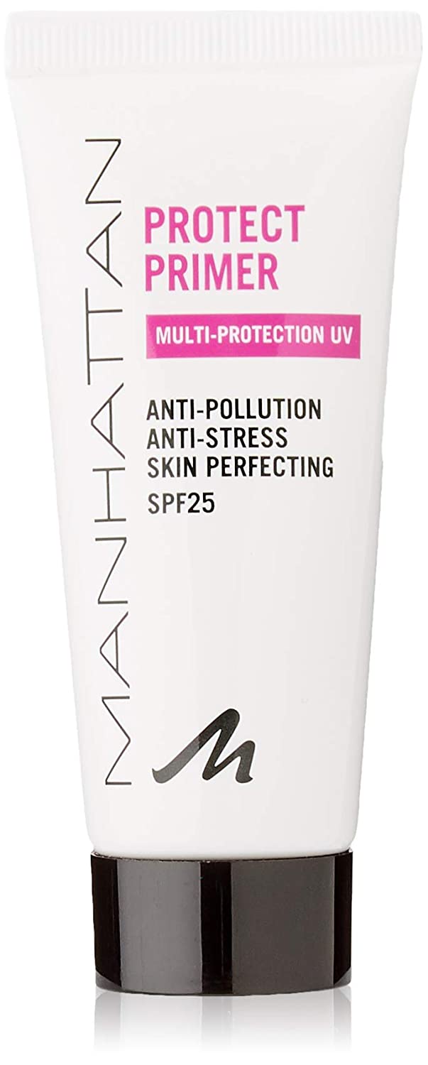 Manhattan Perfect and Protect Primer, Face Primer as Make-Up Base with SPF 25 and Anti-Stress Formulation, Colour Transparent 001, 1 x 30 ml, ‎pink