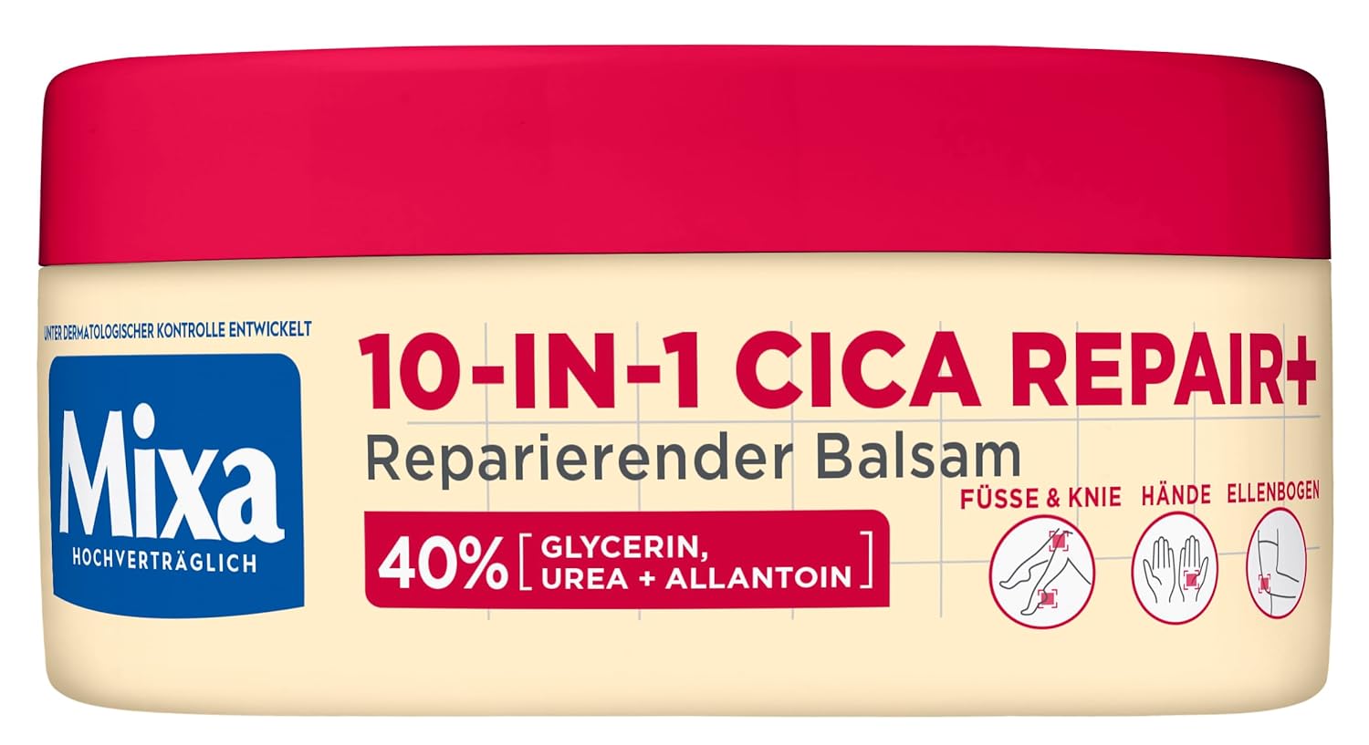 Mixa 10-in-1 Cica Repair+ Repair Balm with 40% glycerin, urea and allantoin for feet, knee, hands and elbows, 150 ml