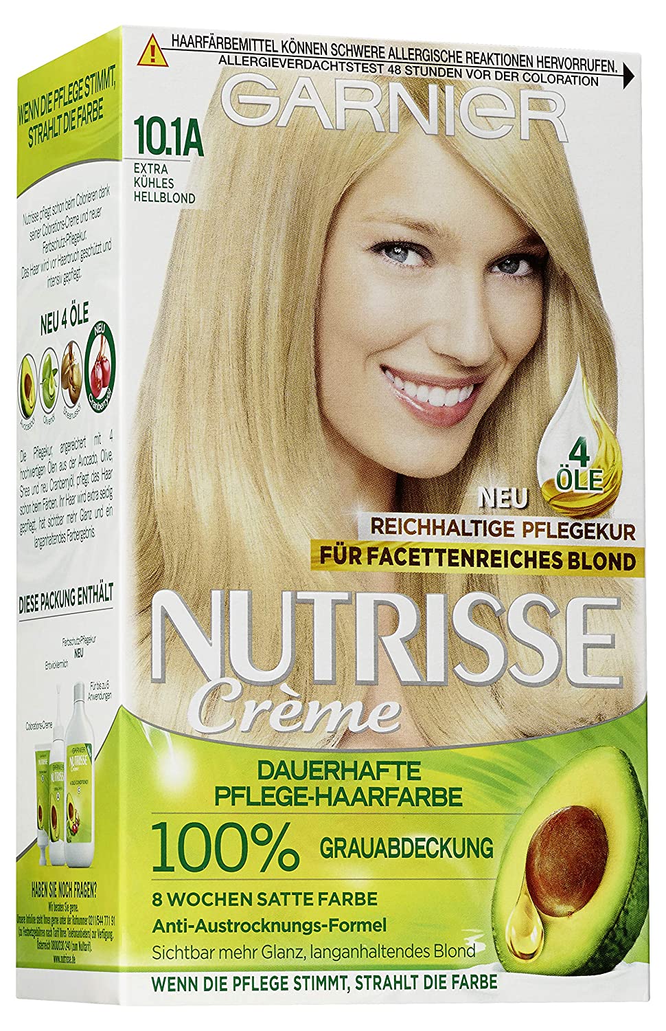 Garnier Nutrisse Cream Colour, Extra Cool Light Blonde 10.1A / Colouring for Permanent Hair Colour (with 3 Nourishing Oils) - 3 x 1 Piece, ‎extra
