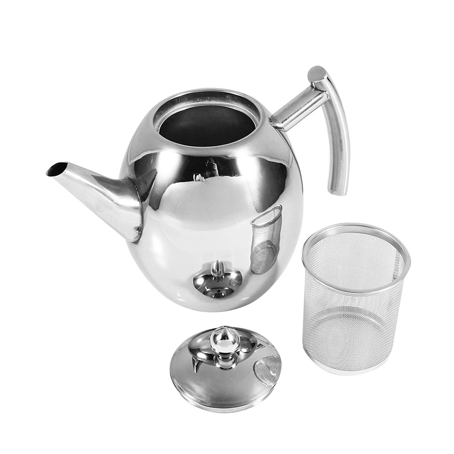 YUYTE Stainless Steel Teapot with Strainer Insert, Stainless Steel Teapot with Filter, Polished Water Cooking Café Tea Pot for Home Hotel Restaurant (Stainless Steel)
