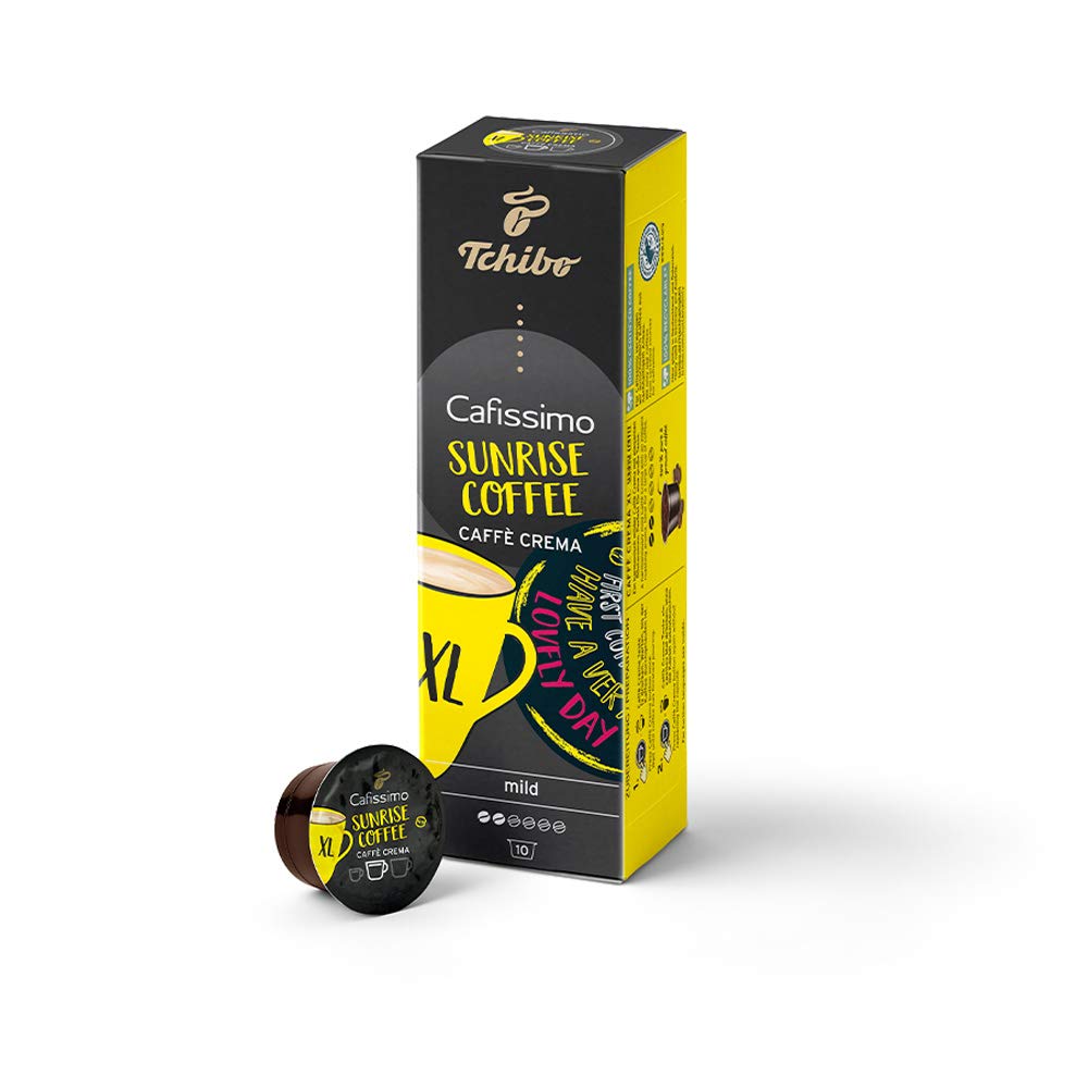 Tchibo Cafissimo Caffè Crema XL Sunrise Coffee Capsules, Pack of 10 (Coffee, Mild with Elegant Roasting Atoms), Sustainable & Fair Trade, for Large Coffee Mugs