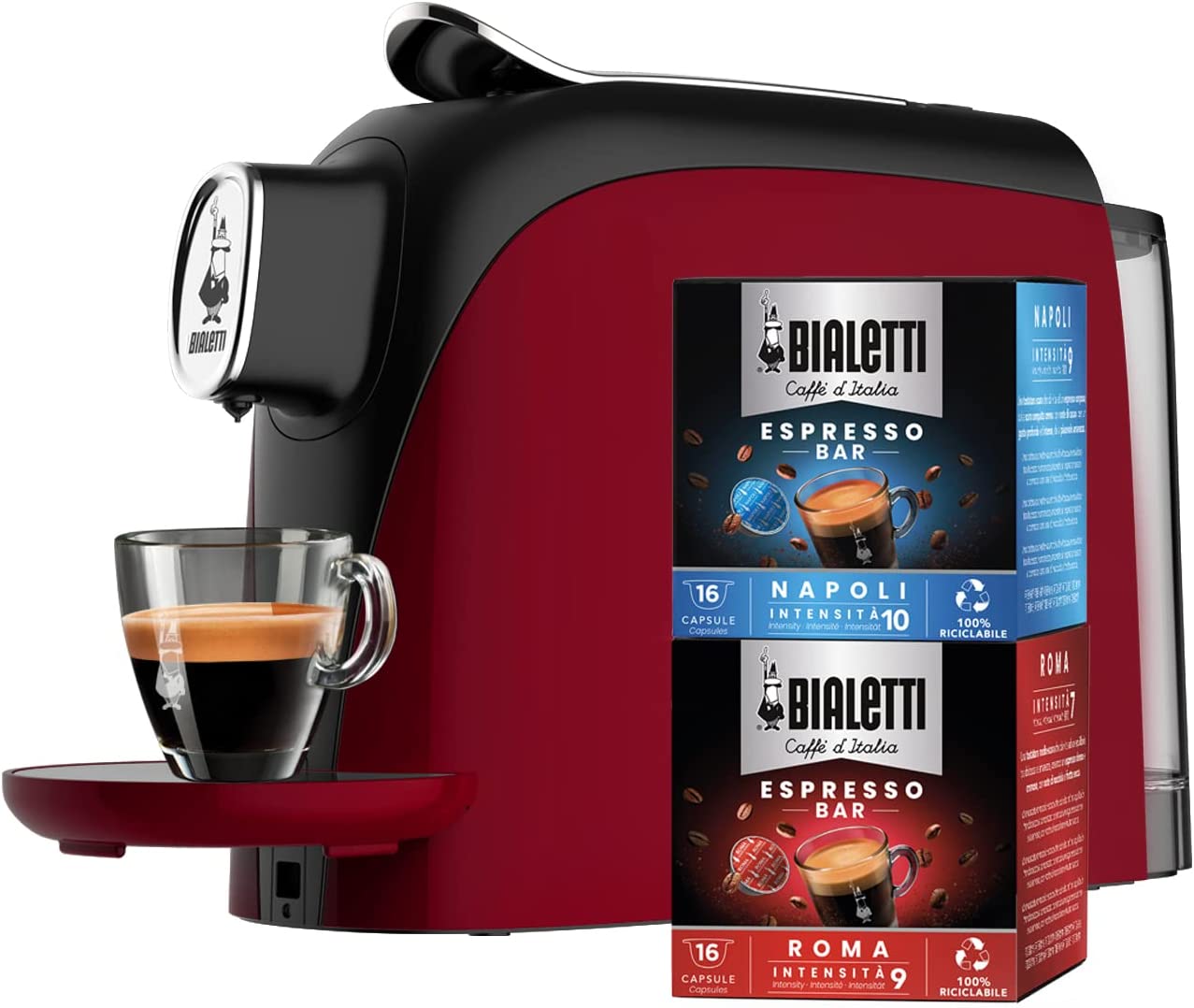 Bialetti Mignon Compact Aluminium Espresso Machine with 32 Capsules 500 ml Red