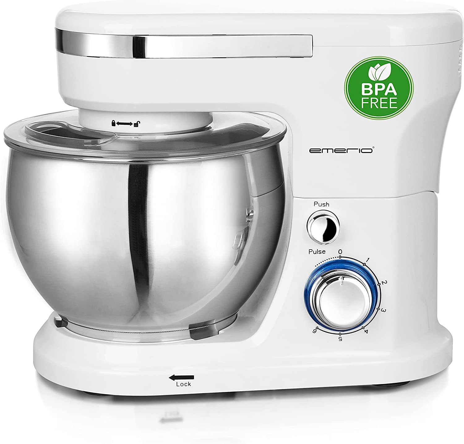 Emerio KM-123117 Food Processor Kneading Machine With 5l Stainless Steel Bowl + 3 Mixing Tools + Splash Guard With Filling Opening Powerful 1000 Watt Power 6 Speeds + Pulse Retro