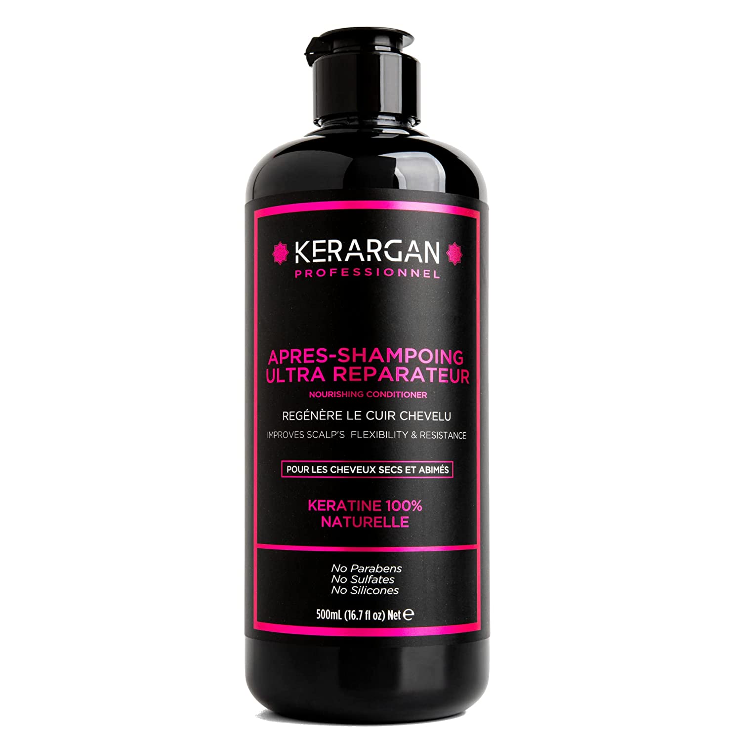 Kerargan - Hair conditioner with keratin to nourish and regenerate your scalp - ideal for smoothing - for dry and damaged hair - sulphate, parabens and silicone free - 500 ml, ‎white