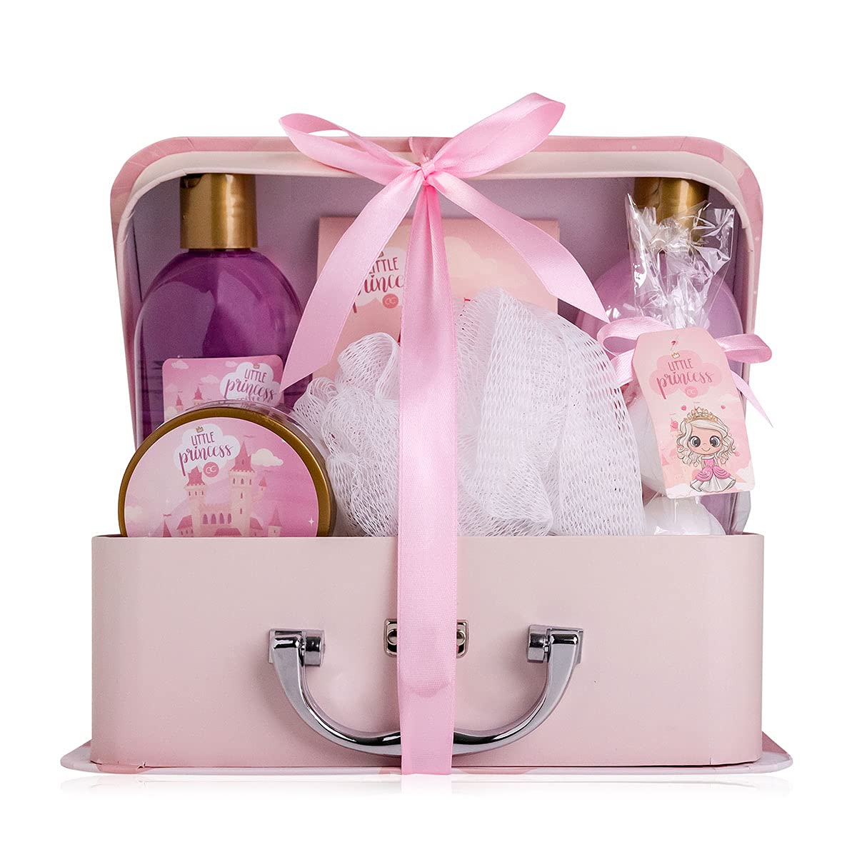 accentra Bade- und Dusch- Set Little Princess für Jugendliche und Mädchen, mit süßem Erdbeere & Vanille Duft, 7-teiliges Geschenk-Set verpackt in einem Papierkoffer, ‎rosa