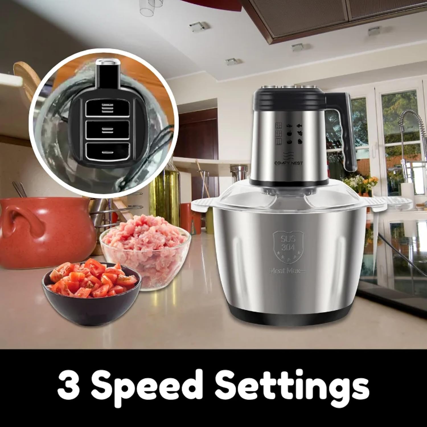 Comfy Nest, CNBLD5 5L 1000W Multifunction Chopper Ideal for Quick and Easy Chopping, Mixing and Preparing Your Recipes, 5L Size, Silver Colour