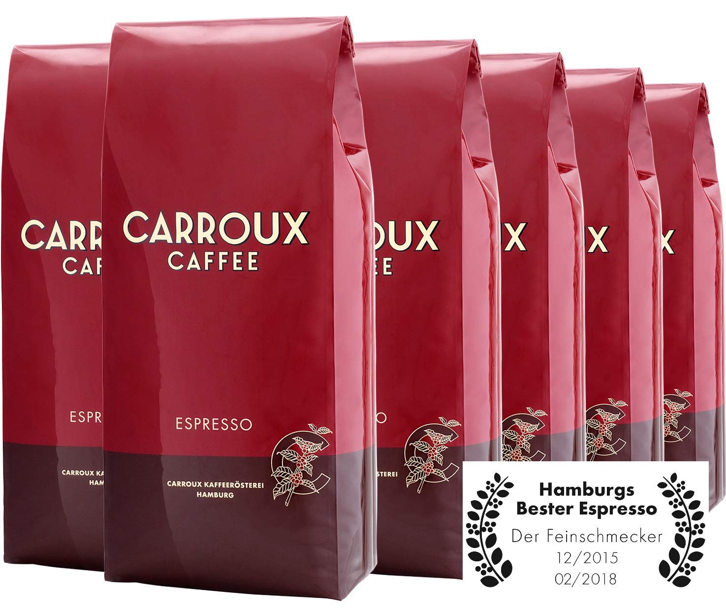 CARROUX Espresso Coffee Beans (6 x 1 kg) - Finest Premium Coffee - For Fully Automatic Coffee Machine and Portafilter Machine - Whole Beans Freshly Roasted