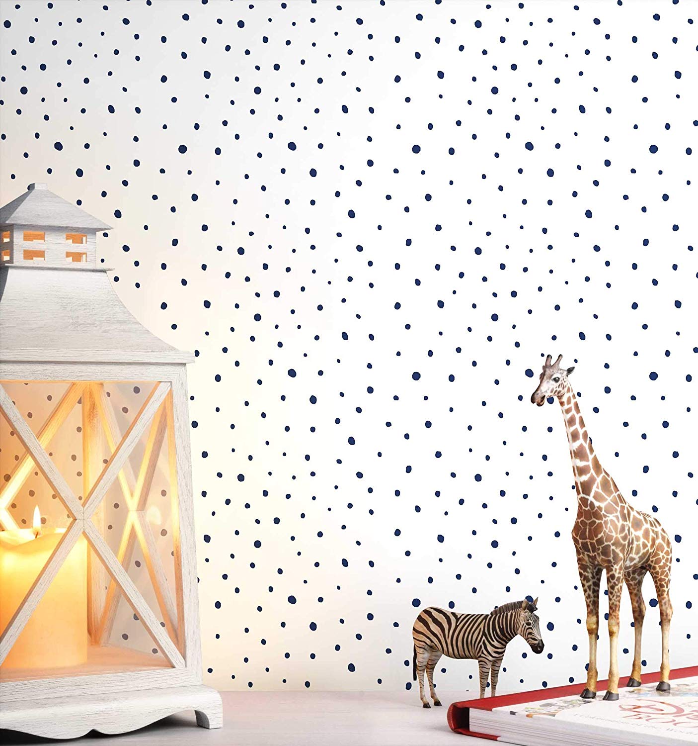 Newroom Design Newroom Childrens Wallpaper, White/Blue Polka Dots, Non-Woven Wallpaper, Ch
