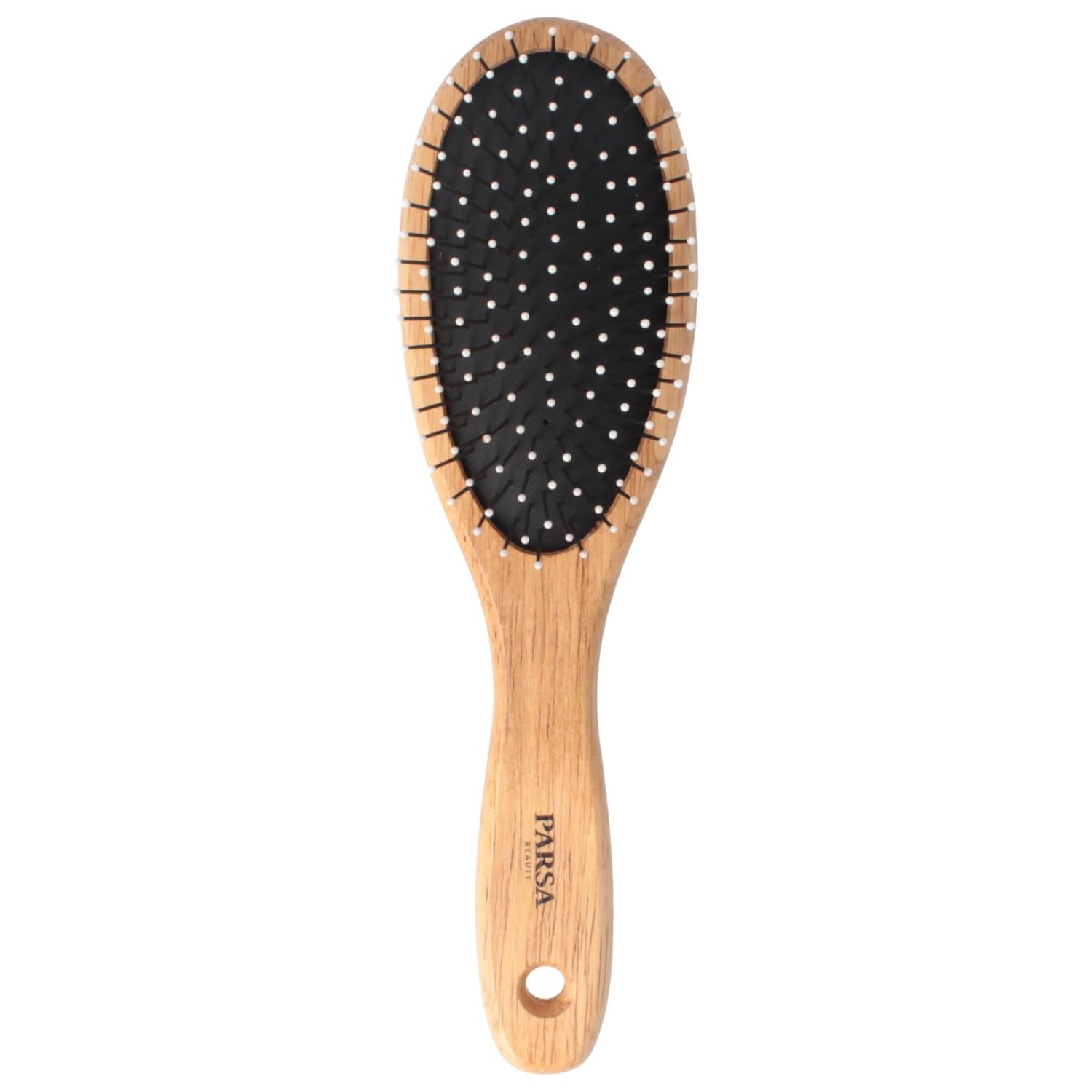 PARSA Beauty Natural Rubber Hair Brush with Metal Pins Rounded Plastic Nubs Made of Quickly Renewable Wood Massage Scalp for All Hair Types and Hair Lengths Dimensionally Stable Moisture Resistant