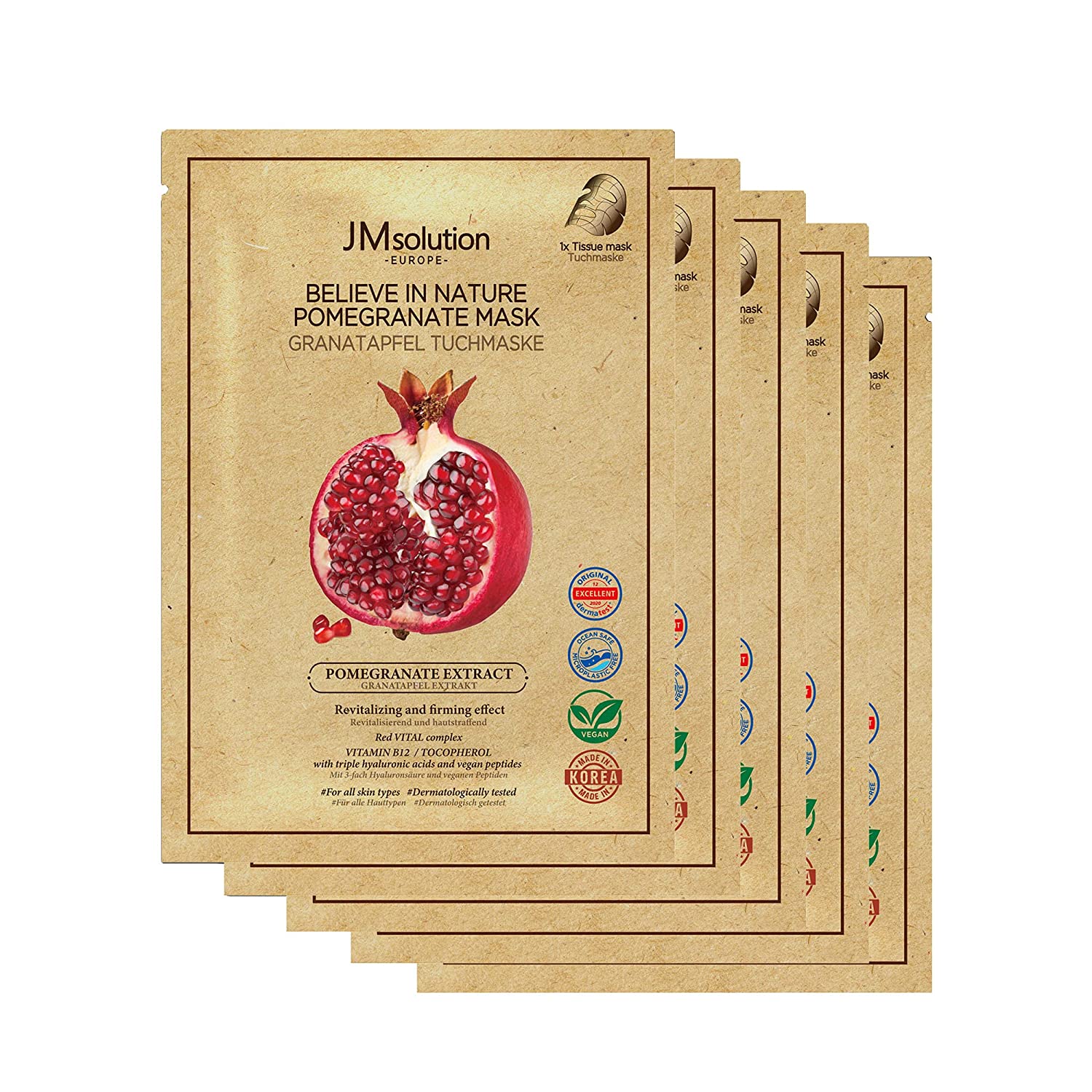 JMsolution Believe In Nature Pomegranate Cloth Mask Pack of 10 (Face Mask, Vegan, Pure Skin, Moisturising, Spa Feeling)