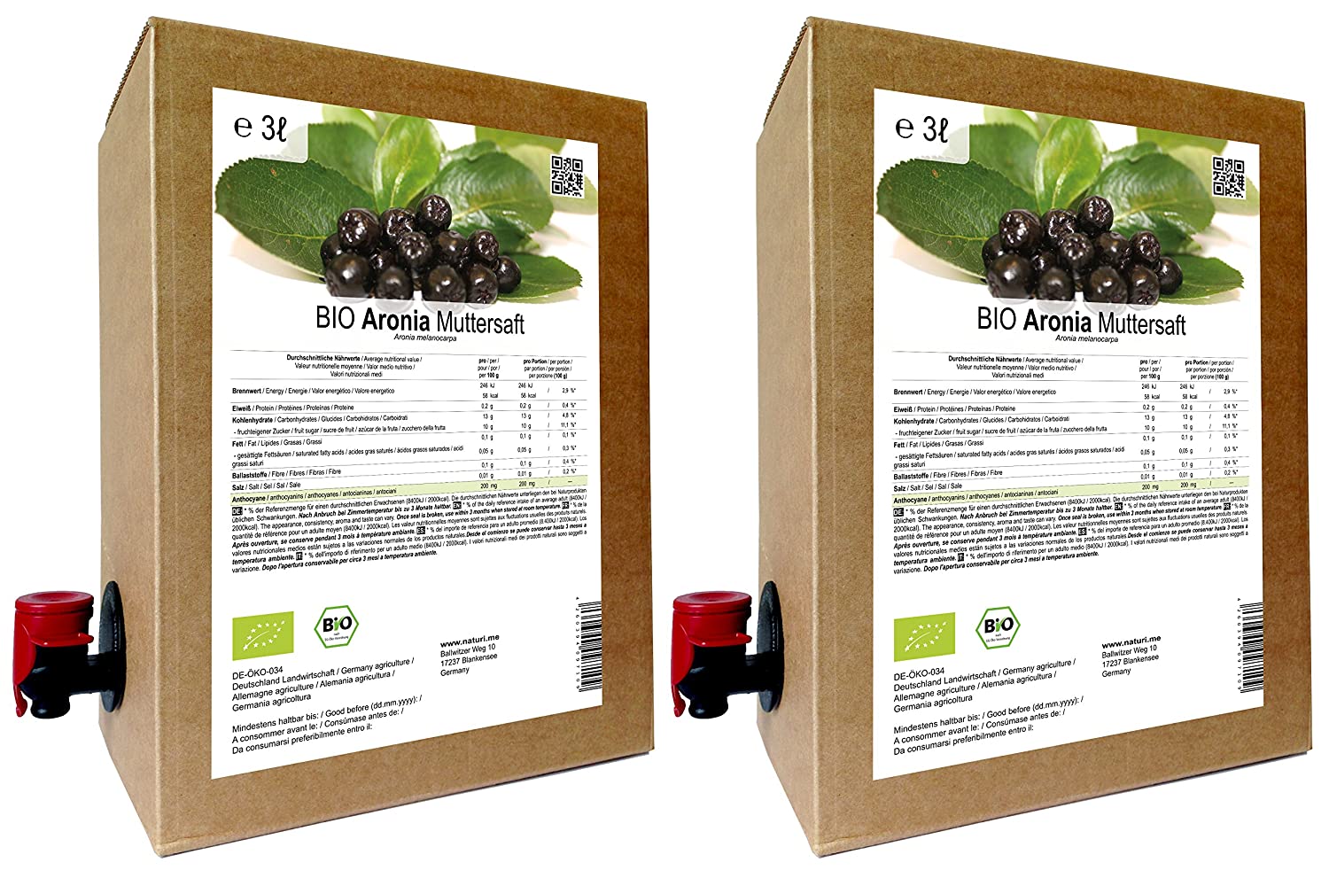 Tilia BIO Aronia Muttersaft - 100% Direktsaft 6 Liter ( 2 x 3 Liter )