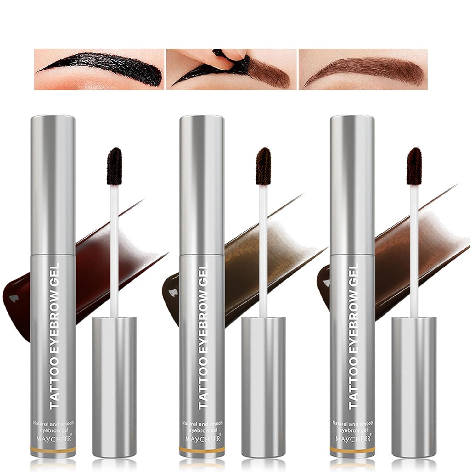 Tattoo Peel Off Eyebrow Gel Tint, Semi Permanent Tattoo Brow Peel Off Tint Gel, Long Lasting Waterproof Peel Off Eyebrow Stain, Create Fuller and Defined Looking Brow, Pack of 3