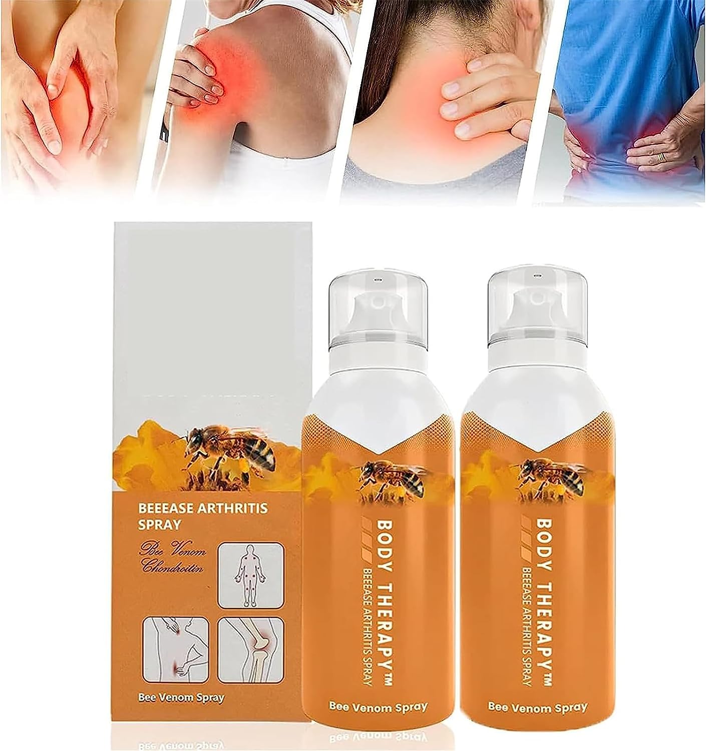 Body Therapy Bee Venom Joint and Bone Therapy Spray, Bee Venom Gel Spray, Bee Venom Serum Spray, Provides for Back, Neck, Hands, Feet (2 Pieces)