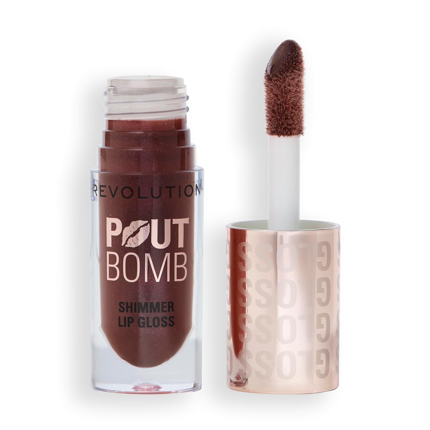 Revolution Pout Bomb Shimmer Gloss Lip Gloss with Hyaluronic Acid & Vanilla Fragrance, Chocolate Sparkle