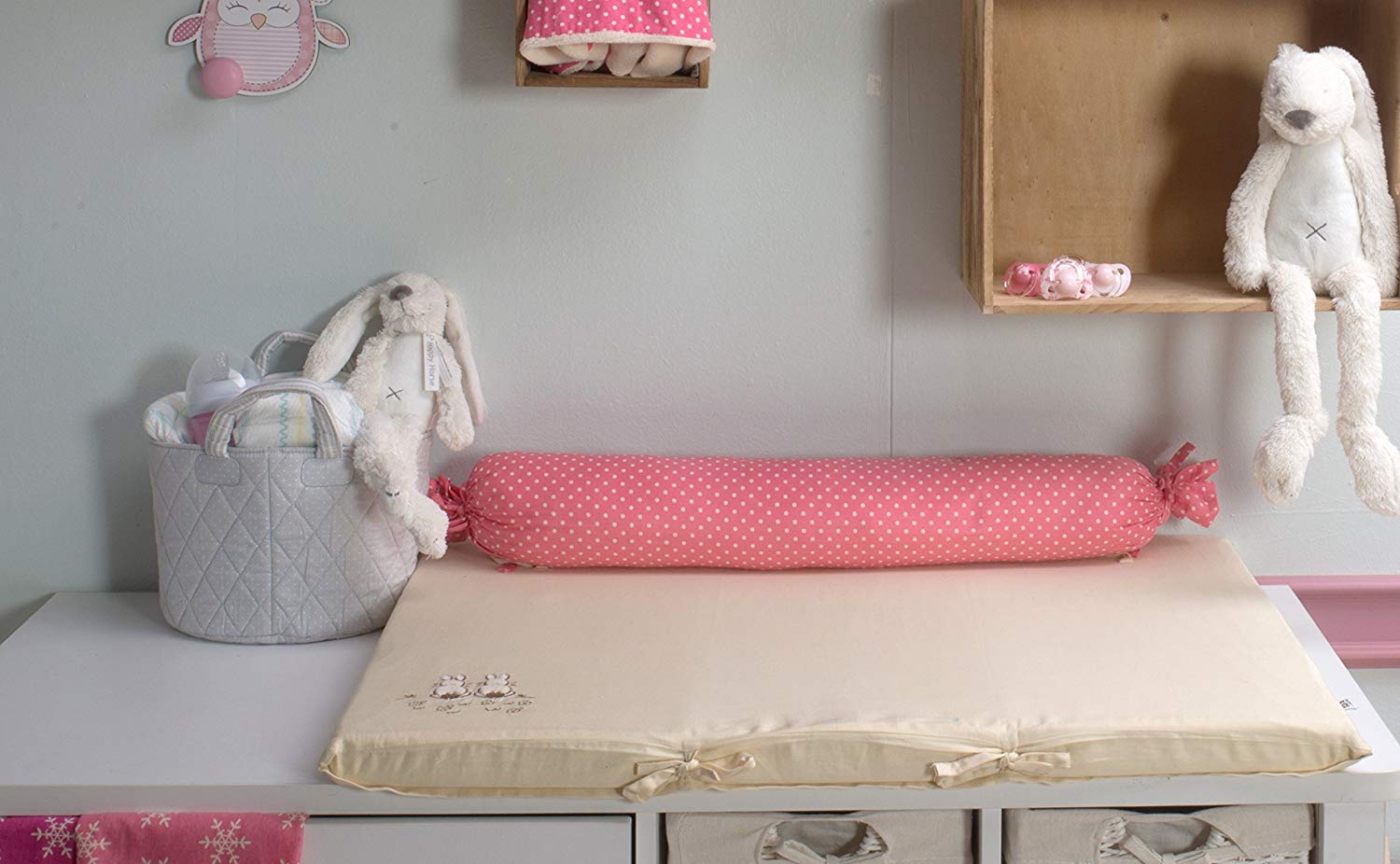 ToTs by Smartrike Joy Rabbit 250-102 Changing Mat with Extra Neck Roll 100% Cotton Satin Cover 80 x 58 x 4 cm Pink