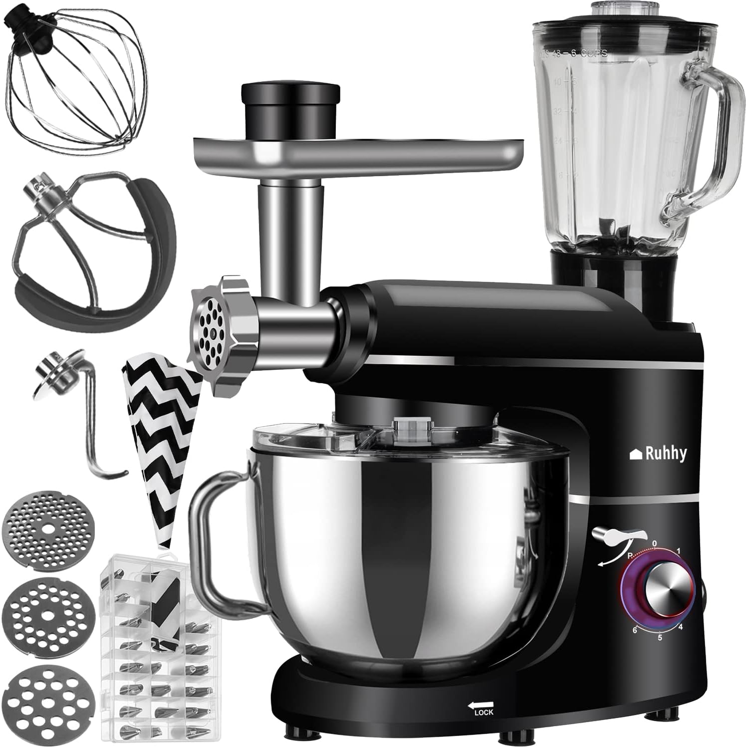 Ruhhy Food Processor Mixer, 6.2 L, 6 Speed ​​Mixer, Made of Alloy Steel, 16747