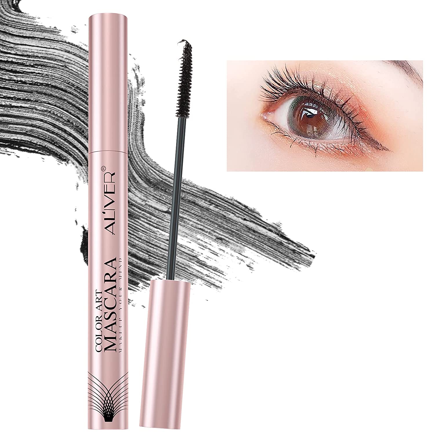 find back 4D Waterproof Mascara Black Silk Fiber Mascara with Mini Thick Mascara Brush, Anti-Fouling Mascara for False Eyelashes