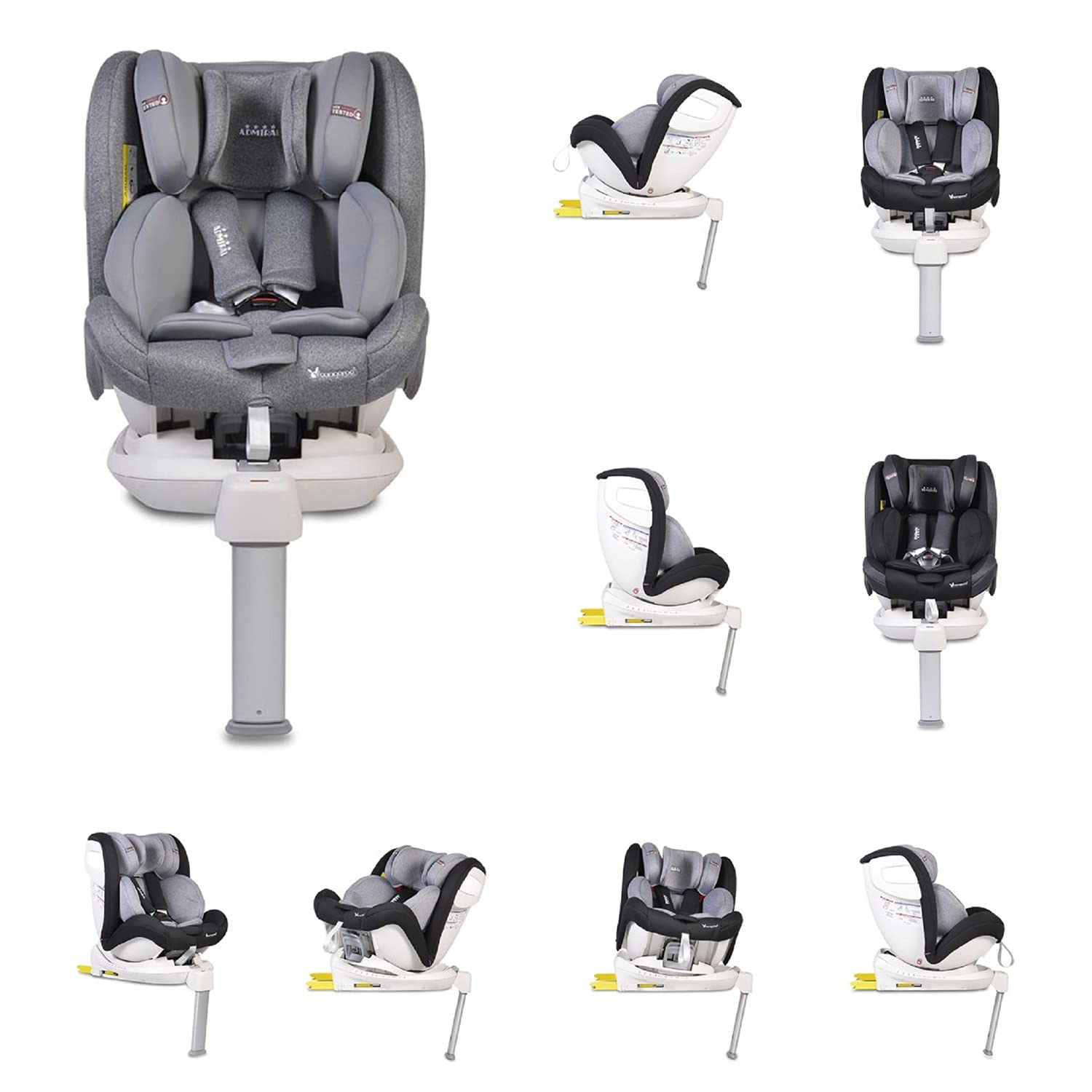 Cangaroo Admiral ISOFIX Child Seat Group 0/1/2/3 (0-36 kg) Rotatable Adjustable Light Grey