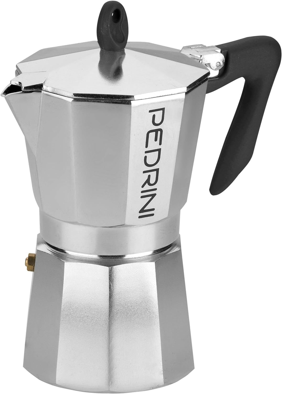 Pedrini coffee machine, Moka for espresso, aluminum alloy EN 601, Italian design (black, 6 cup)