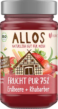Fruit spread, pure fruit strawberry & rhubarb 75% fruit, 250 g