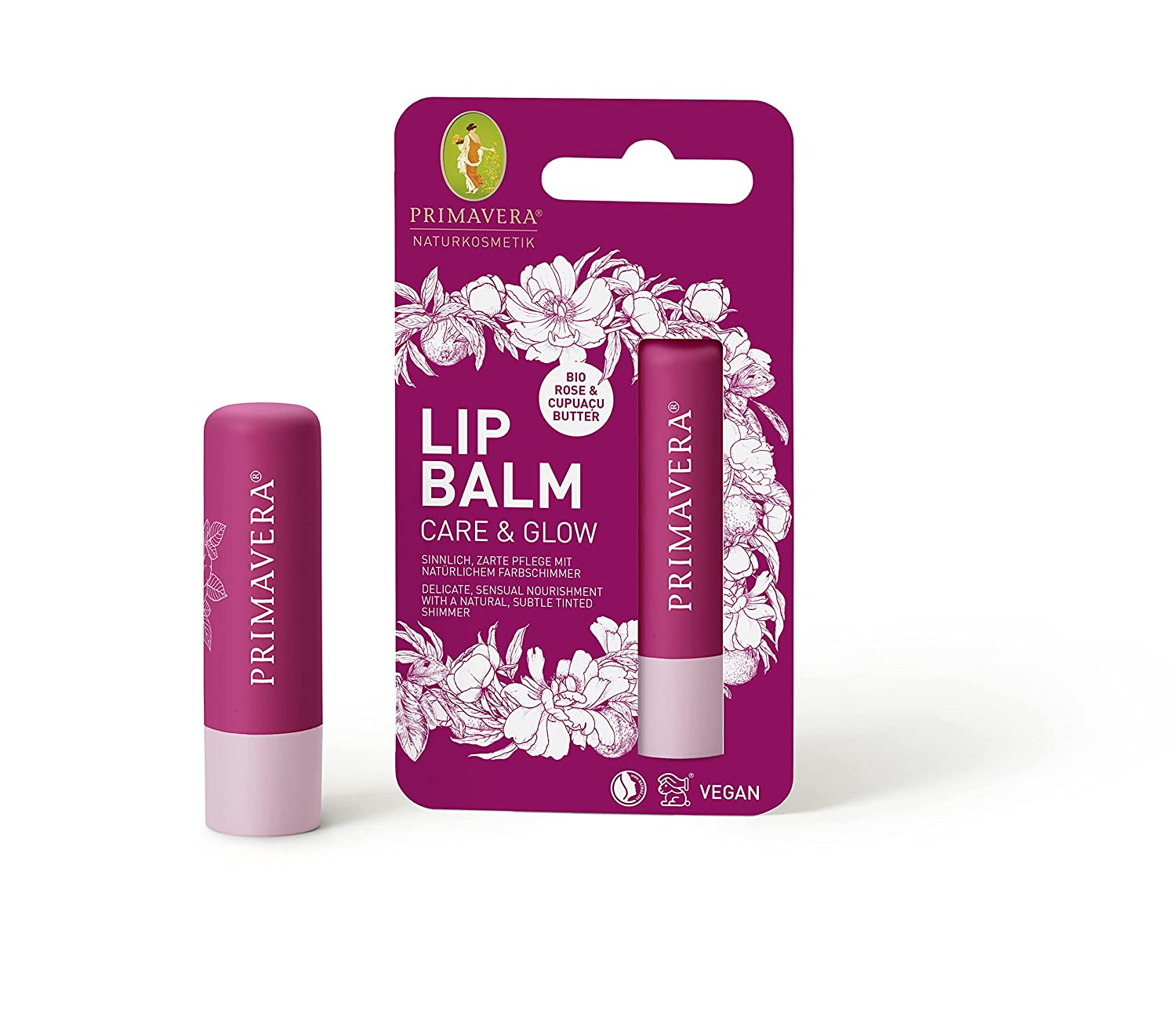 PRIMAVERA Lip Balm Care & Glow 4,7 g vegan - Naturkosmetik - pflegend, natürlicher Farbschimmer, zarte Lippenpflege