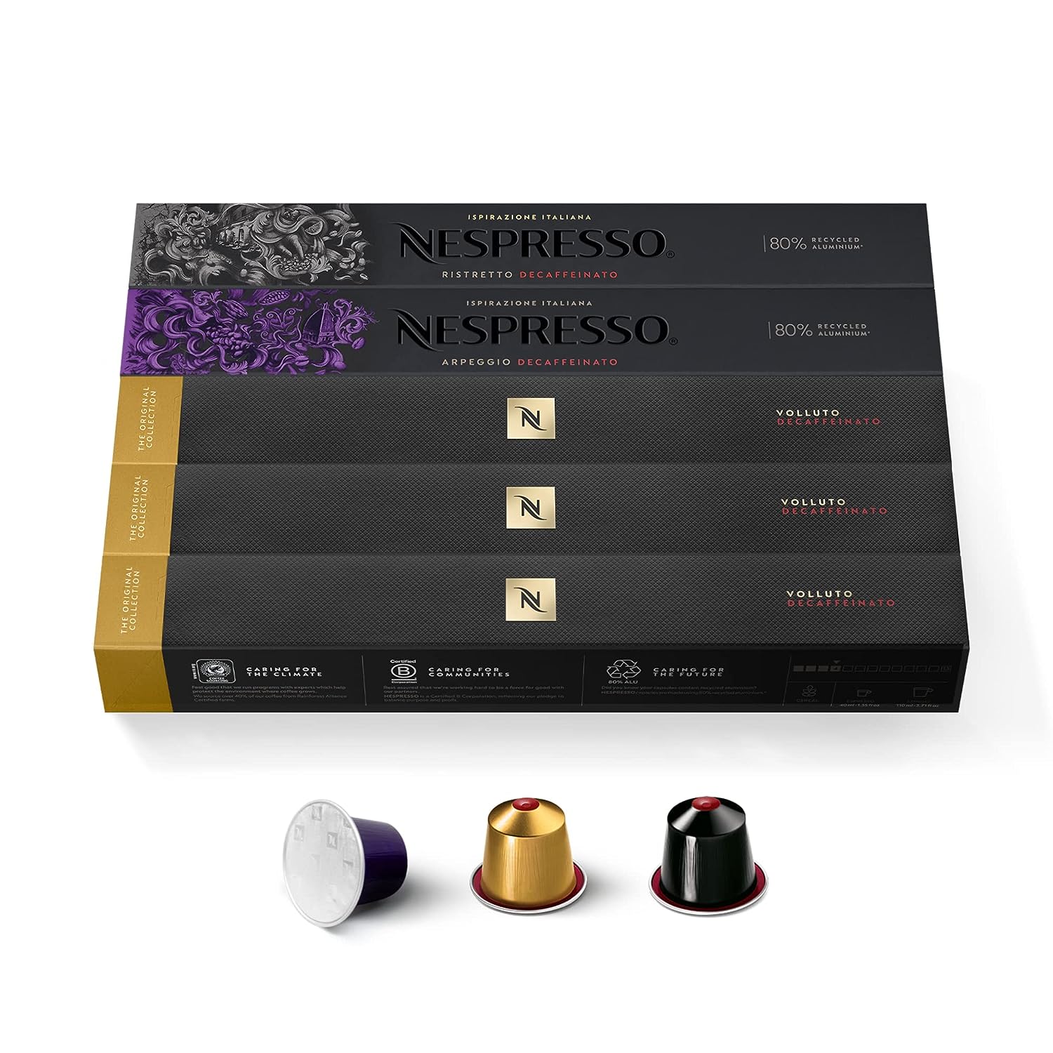 NESPRESSO ORIGINAL Decaffeinato Collection, Mittlere und dunkle Röstung, Kompatibel mit ORIGINAL Kaffeemaschinen, Kapsel Set aus 50 Kaffeekapseln