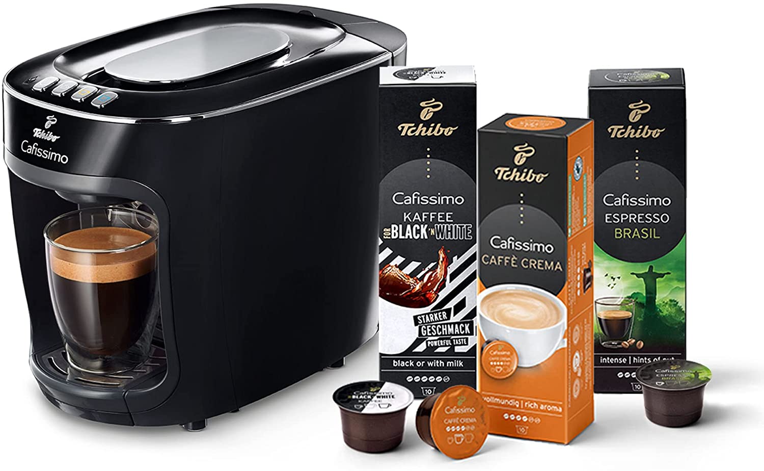 Tchibo Cafissimo Pure Coffee Machine (for Coffee, Espresso, Cafe Crema and Tea) (incl. 30 capsules), Black