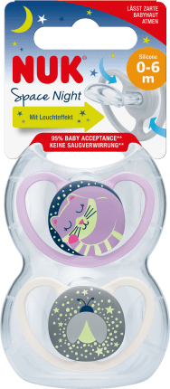 NUK Pacifier Space Night Silicone Gr.1, purple/white, 0-6 months, 2 pcs