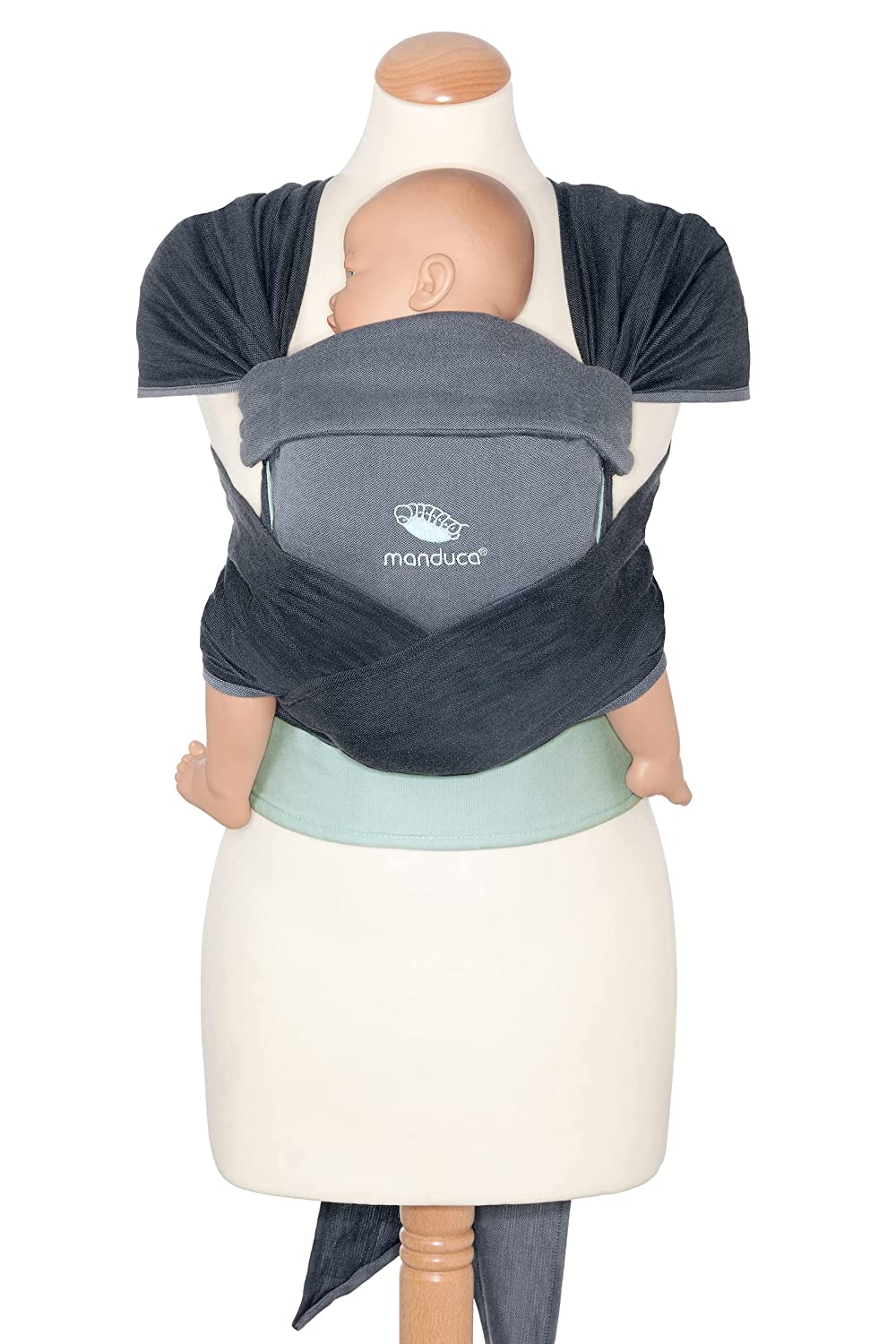 manduca Twist Baby Carrier > < Newborn Carrier Made of Sling Fabric (Organic Cotton) I Soft Belly Strap I Fan Straps (Baby Wrap Conversion) (Twist Long, Grey-Mint)