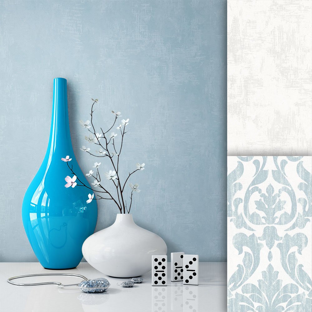 Newroom Design Newroom Baroque Wallpaper Beige Classic Modern Blue Non-Woven Wallpaper Bar