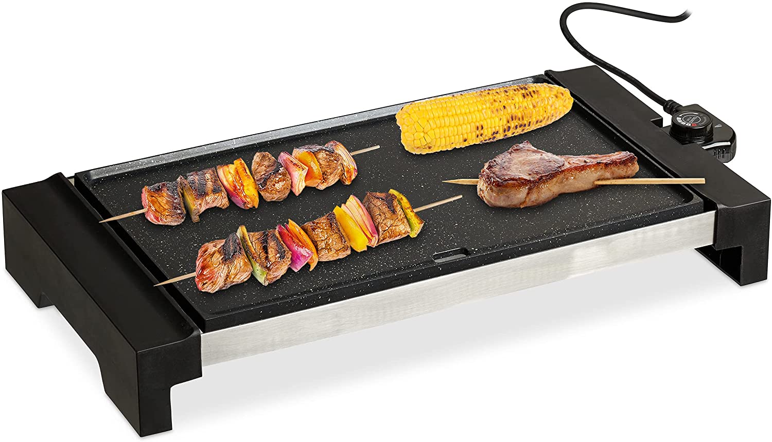 Relaxdays Electric Table Grill with Temperature Control, BBQ Electric Grill, 1500 W, Large Grill Area 42 x 27 cm, Black