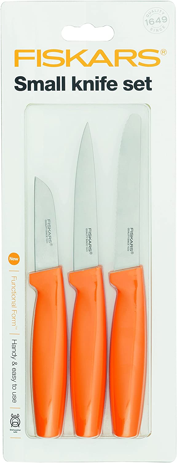 Fiskars 1014272 Small Knife Set 3-Piece Quality Steel / Plastic Orange Functional Shape