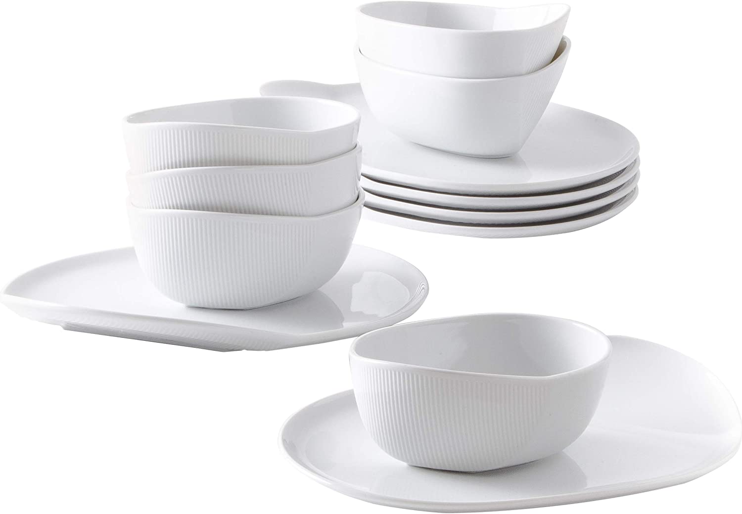 Kahla O - The Better Place 02G239A90002C Dessert Set 6 x Cereal Bowls 6 x Oval Platter Breakfast Set Modern White Porcelain 6 People 12 Pieces
