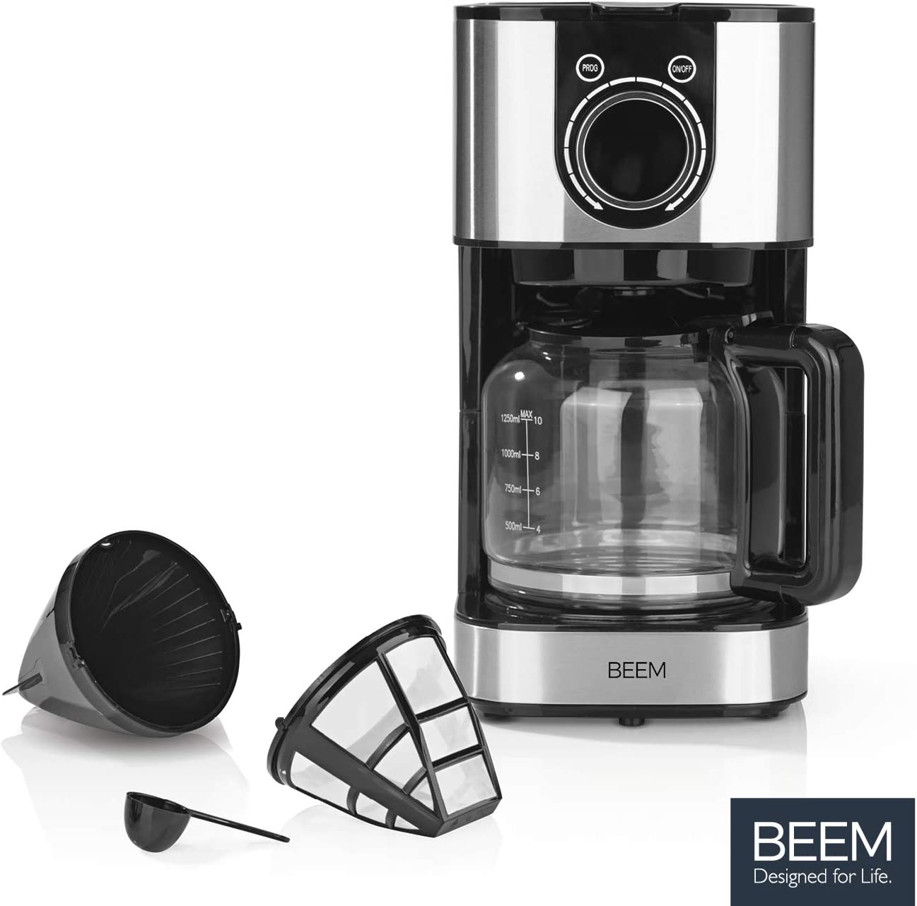 BEEM RESH-AROMA-SWITCH Filter Coffee Machine - Glass | Stainless Steel | 1.25 L Glass Jug | Stylish Control Wheel | 24 Hour Timer | 800 W | For 4-8 Cups