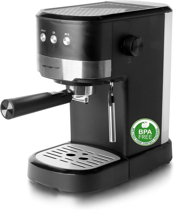 Emerio Espresso Machine Style | Portafilter | 15 Bar for Perfect Crema | Pivoting Milk Frother Nozzle | 1.25L Water Tank (Removable) | BPA Free | 2-in-1 Spoon & Bumper | 1100W | ES-131287