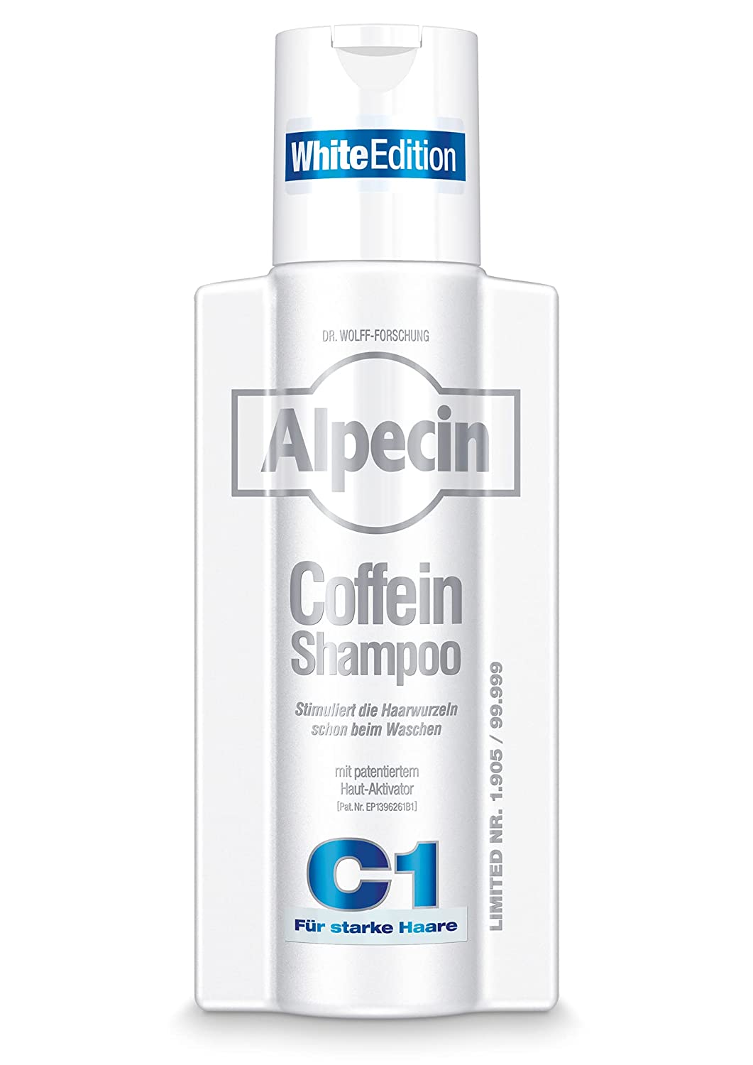 Alpecin Caffeine Shampoo C1 White Edition - 1 x 250 ml - For Strong Hair | Limited Edition with Invigorating Fresh Fragrance | Natural Hair Growth & Hair Care for Men | Made in Germany