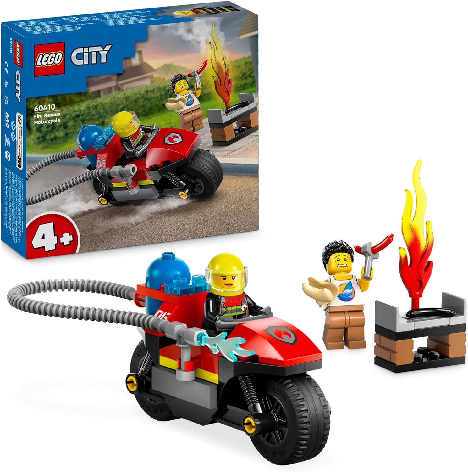 LEGO City 60410 Fire Engine Motorcycle, Fire Engine Toy for Children from 4 Years with Motorcycle and 2 Mini Figures Including Firefighter, Imaginative Playing Experience, Gift for Boys and Girls