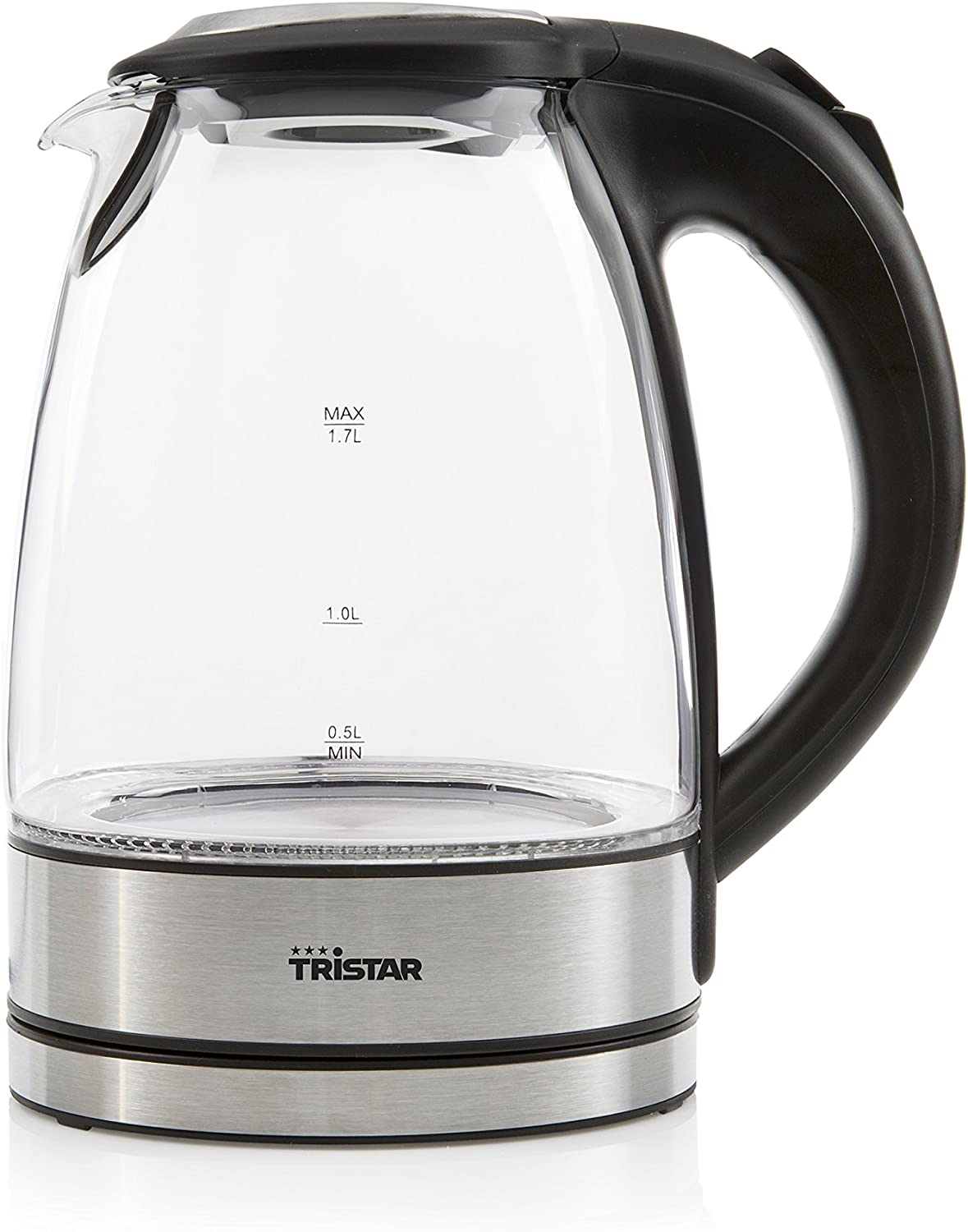 Tristar Kettle (stainless steel and glass) with 1.7 litre capacity - 360° rotatable with water level indicator, WK-3377
