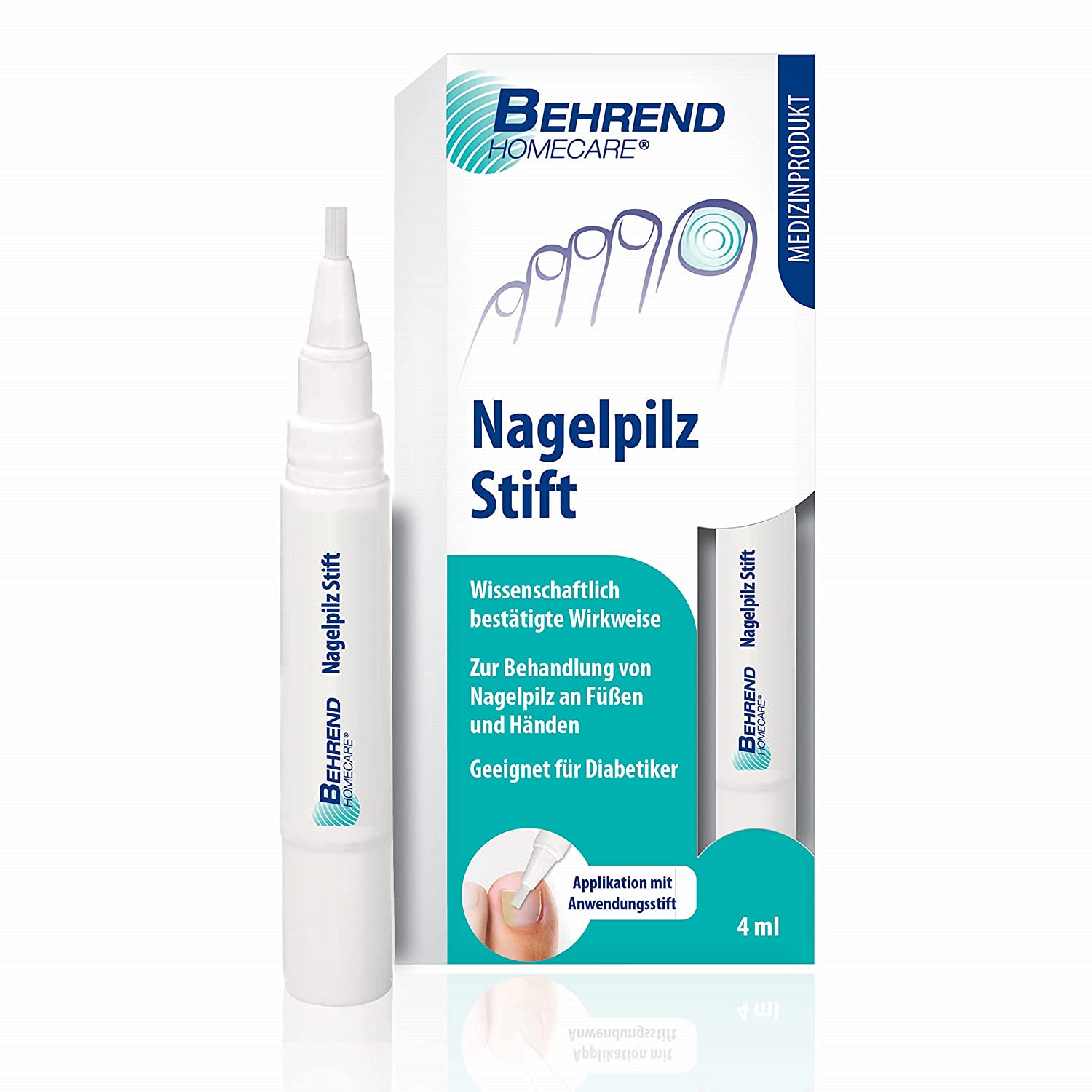 Behrend Homecare Nail fungus pen for quick nail fungus treatment for fungal infections, nail fungus varnish for fingernails and toenails, medical device with scientifically proven effect