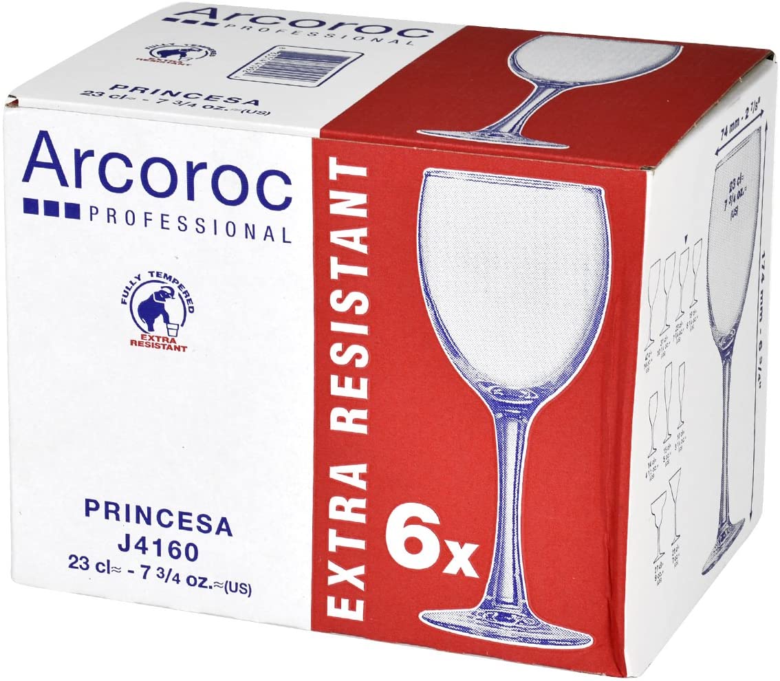 Arcoroc Arc oroc Princesa Red Wine Goblet 230 ml without Filling Line Pack of 6