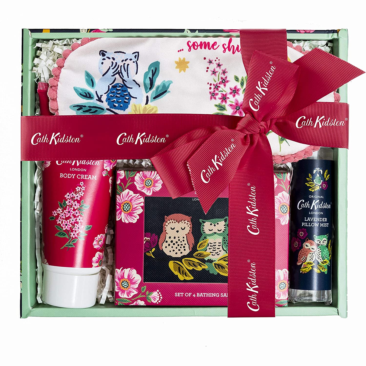 Cath Kidston Magical Woodland Sleep Well Set Gift Basket, Pillow Mist, Sleep Mask, Bath Salt, Body Lotion and 4 Bath Bags