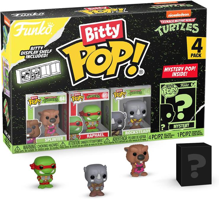 Funko Bitty Pop! Teenage Mutant Ninja Turtles - Splinter, Raphael, Rocksteady and a Surprise Mini Figure - 0.9 Inch (2.2 cm) - TMNT Collectible Stackable Display Shelf Included - TV Fans